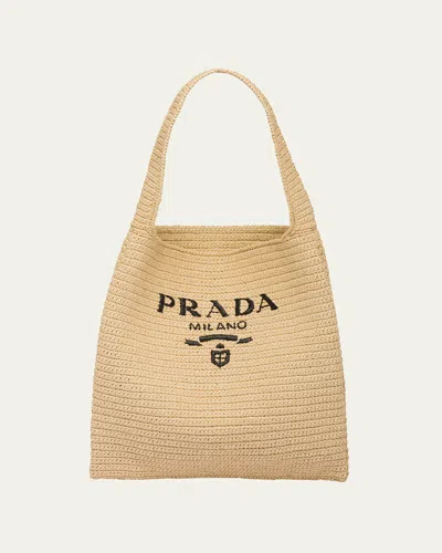 Prada Large Logo Raffia Tote Bag