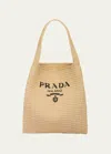 Prada Large Logo Raffia Tote Bag In F0018 Naturale