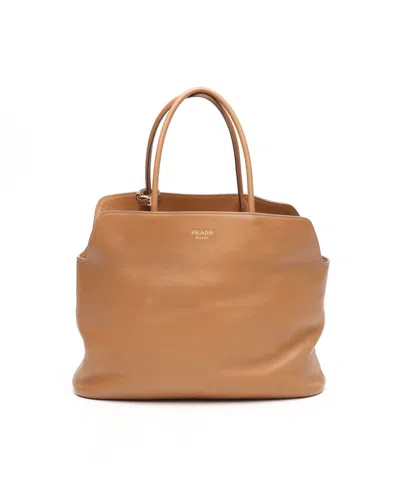 Prada Large Logo-stamp Soft Tote Bag In Brown