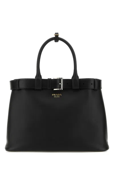 Prada Large Nappa Leather Buckle Handbag In Blue