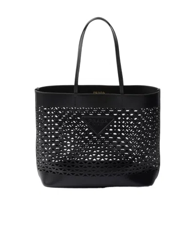 PRADA LARGE PERFORATED LEATHER TOTE BAG