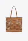Prada Large Perforated Leather Tote Bag In Brown