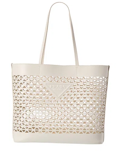 PRADA PRADA LARGE PERFORATED LEATHER TOTE