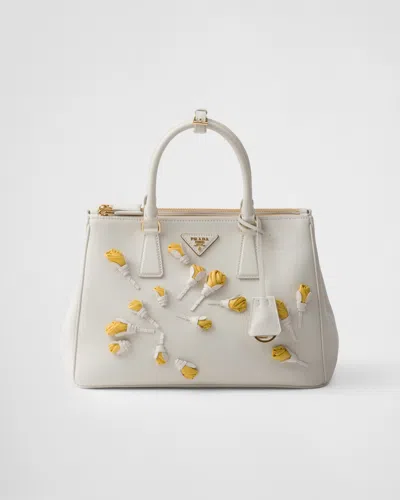 PRADA LARGE PRADA GALLERIA LEATHER BAG WITH FLORAL APPLIQUÉS