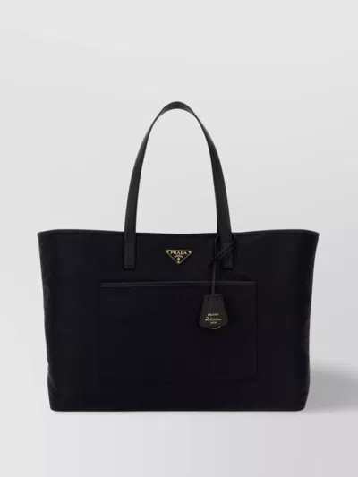 Prada Large Re-edition 1978 Shopping Bag With Front Pocket In Black