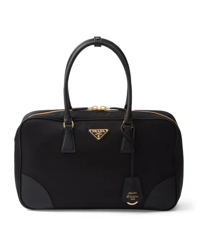 Prada Re-edition 1978 Large Re-nylon And Saffiano Leather Two-handle Bag In Black