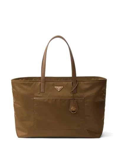 Prada Re-edition 1978 Large Re-nylon And Saffiano Leather Tote Bag In Cork Beige