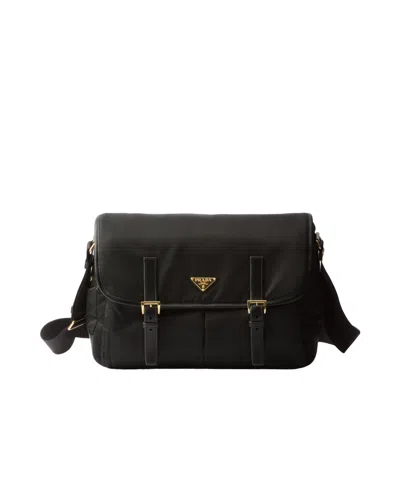 Prada Large Re-nylon And Leather Shoulder Bag In Black