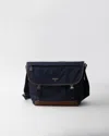 Prada Large Re-nylon And Leather Shoulder Bag In Blue/coffee