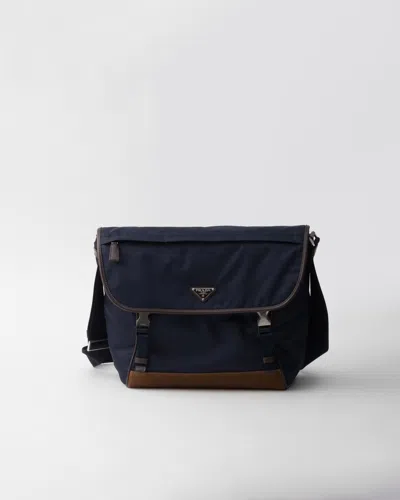 Prada Large Re-nylon And Leather Shoulder Bag In Black