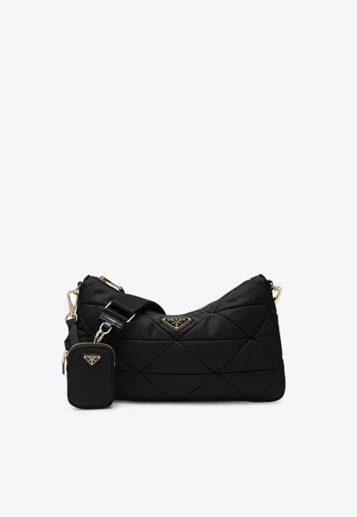 Prada Large Re-nylon Padded Crossbody Bag In Black