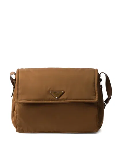 Prada Re-nylon Large Padded Shoulder Bag In Brandy