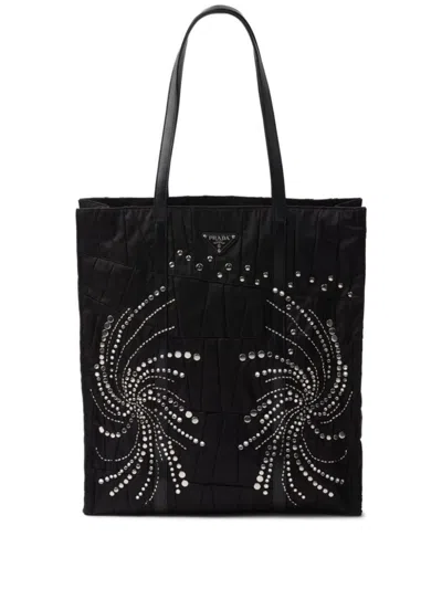Prada Large Re-nylon Tote Bag In Black