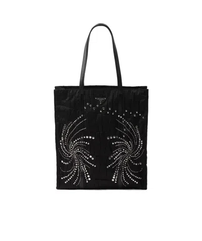 PRADA LARGE RE-NYLON PATCHWORK TOTE BAG WITH EMBROIDERY