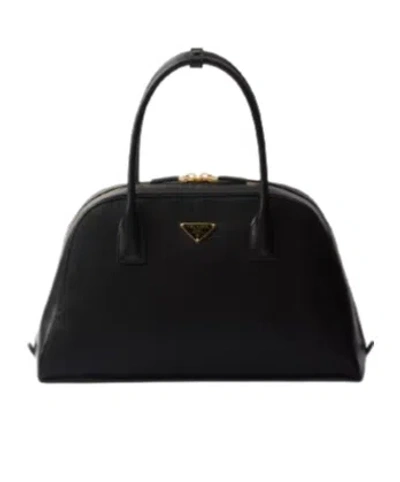 Prada Large Re-nylon And Leather Top-handle Bag In Black