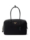 Prada Re-nylon And Leather Medium Top-handle Bag With Padlock In Black