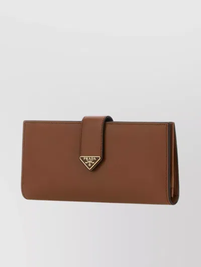 Prada Large Rectangular Leather Wallet In Brown