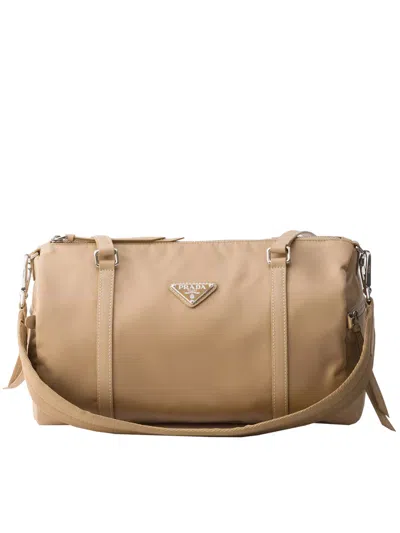 Prada Large Re-nylon And Saffiano-leather Duffel Bag In Purple