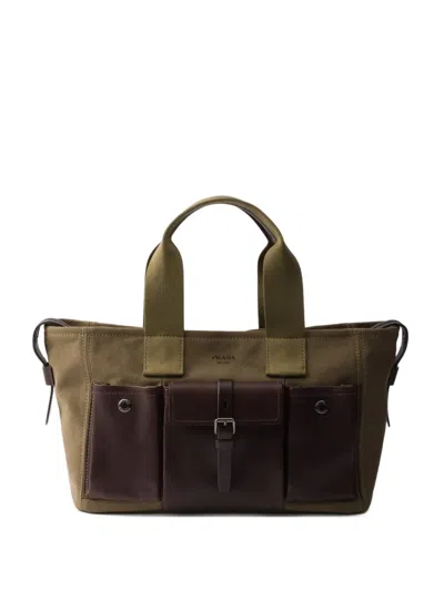 Prada Large Route Pocket Tote Bag In Green
