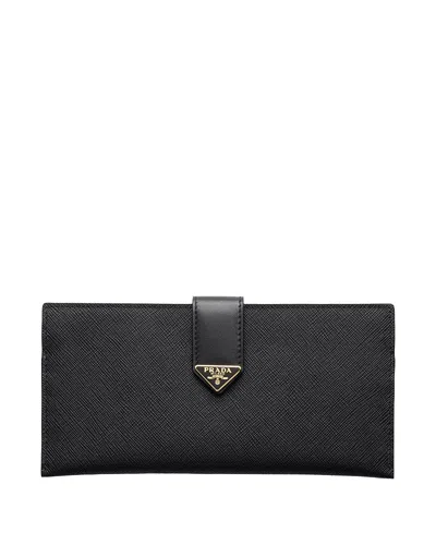Prada Large Saffiano And Leather Wallet In Black