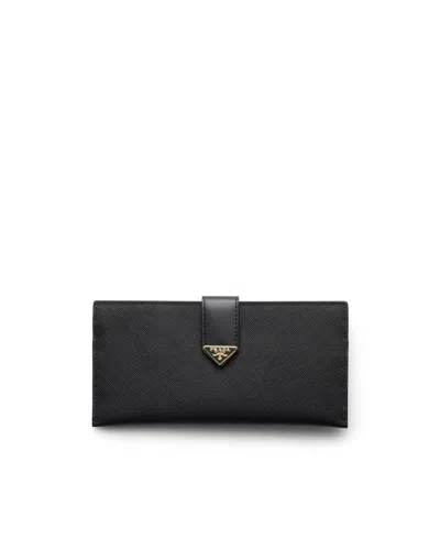 Prada Large Saffiano And Leather Wallet In Black