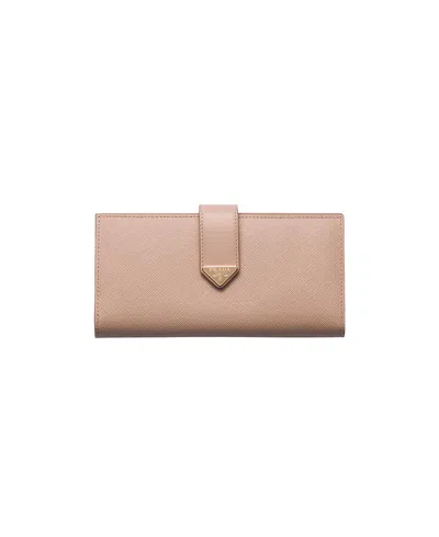 Prada Large Saffiano And Smooth Leather Wallet In Neutral