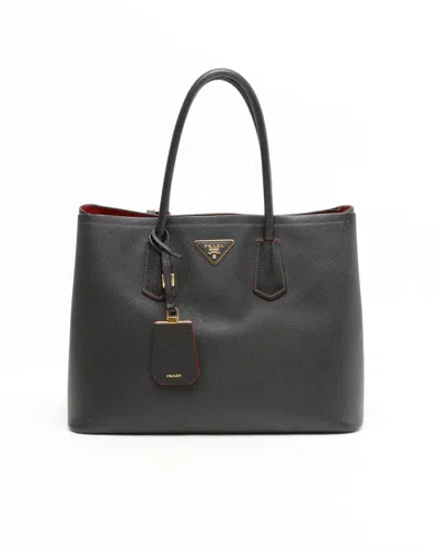 Prada Large Saffiano Double Bag In Black