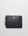 Prada Triangle Logo Leather Clutch Bag In Black