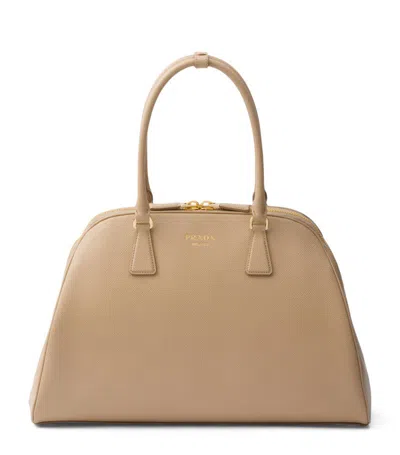 Prada Large Saffiano Leather Top-handle Bag In Neutral