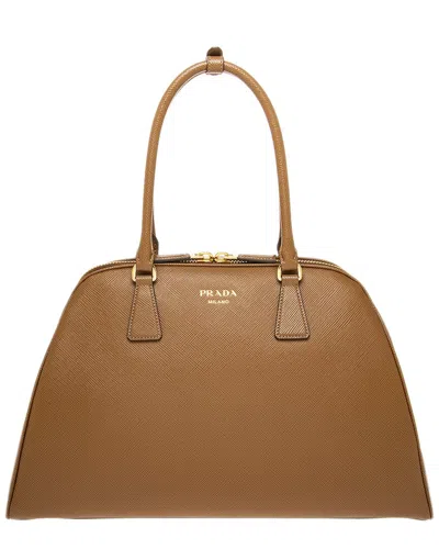 Prada Large Saffiano Leather Top Handle Satchel In Brown