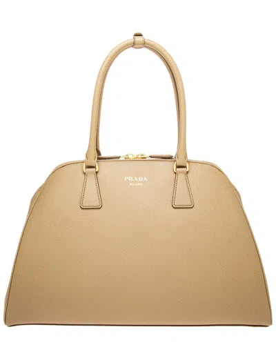Prada Large Saffiano Leather Top Handle Satchel In Sand