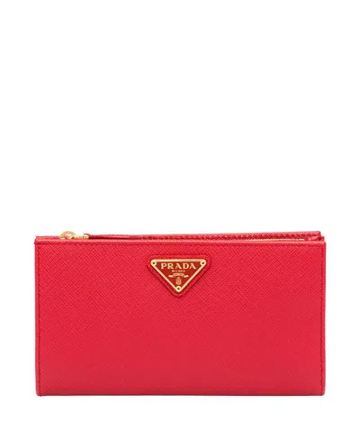 Prada Large Saffiano Leather Wallet In Red