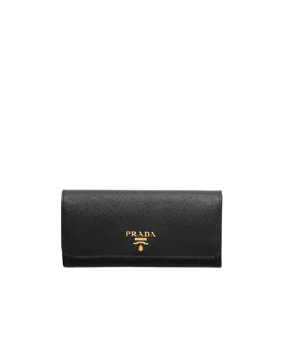 Prada Large Saffiano Leather Wallet In Black