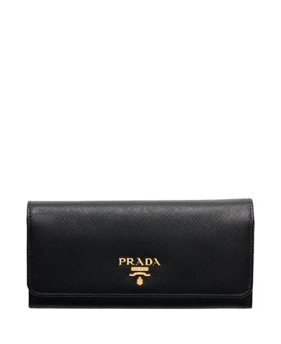 Prada Large Saffiano Leather Wallet In Black