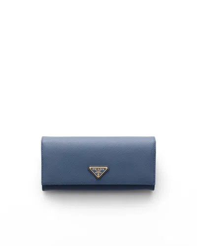Prada Large Saffiano Leather Wallet In Blue