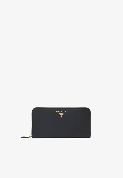 Prada Large Saffiano Leather Wallet In Black