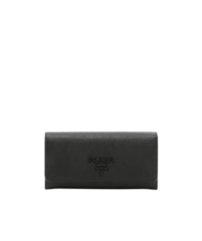 Prada Large Saffiano Leather Wallet In Black