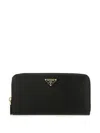 Prada Triangle Logo Saffiano Leather Zip-around Wallet In Black