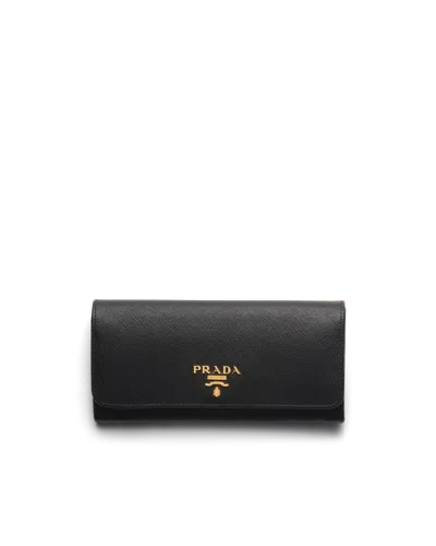 Prada Large Saffiano Leather Wallet In Black/hibiscus