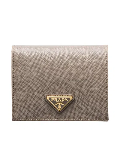 Prada Large Saffiano Leather Wallet In Gray