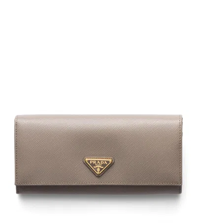 Prada Large Saffiano Leather Wallet In Brown