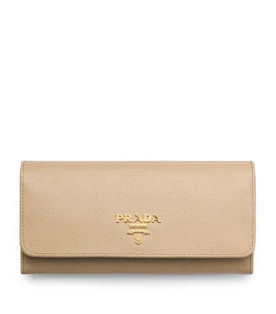 Prada Large Saffiano Leather Wallet In Neutral