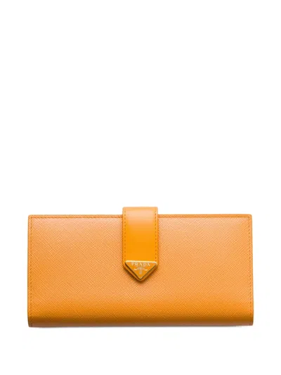 Prada Large Saffiano And Smooth Leather Wallet In Orange