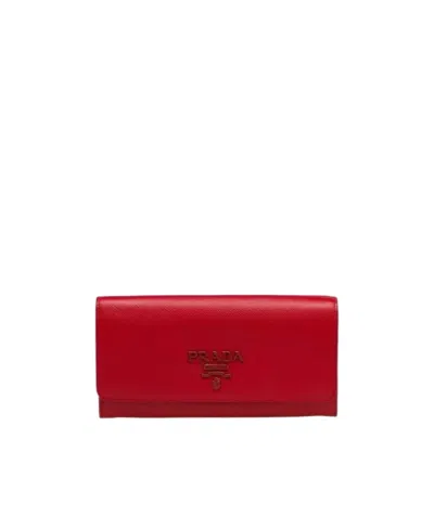 Prada Large Saffiano Leather Wallet In Red