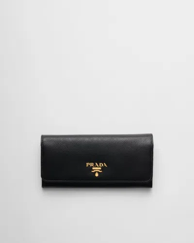 Prada Large Saffiano Leather Wallet In Schwarz/zartrosa