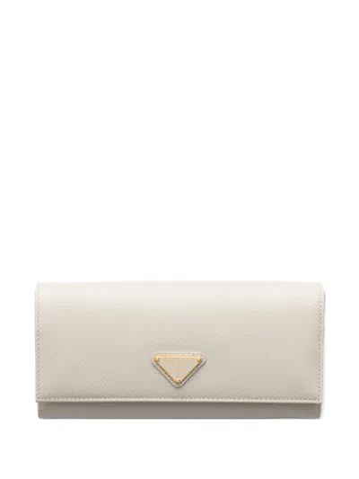 Prada Large Saffiano Leather Wallet In White