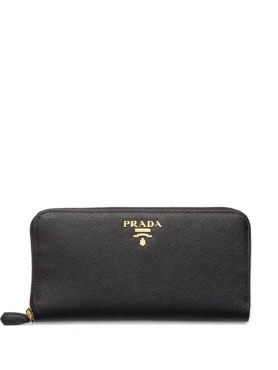 Prada Large Saffiano Leather Zip Wallet In Black
