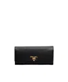 Prada Envelope Flap Leather Slim Wallet In Black/light Pink