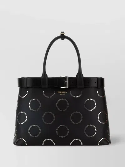 PRADA LARGE STUDDED BUCKLE HANDBAG TOP HANDLE