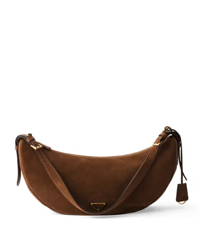 Prada Large Demi-lune Crossbody Bag In Brown
